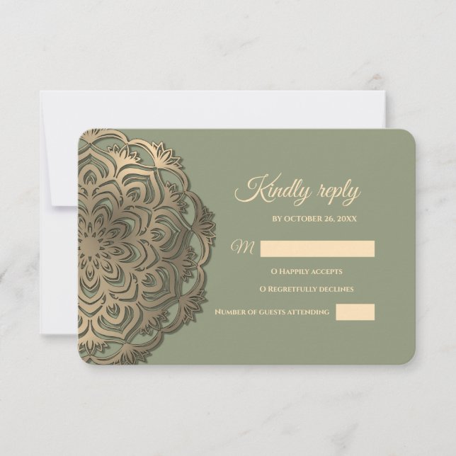 Sage Verde e Dourado RSVP com Tons Terrosos Elegan (Frente)