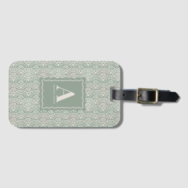Sage Verde Etiqueta de Bagagem Personalizada com R (Frente Horizontal)