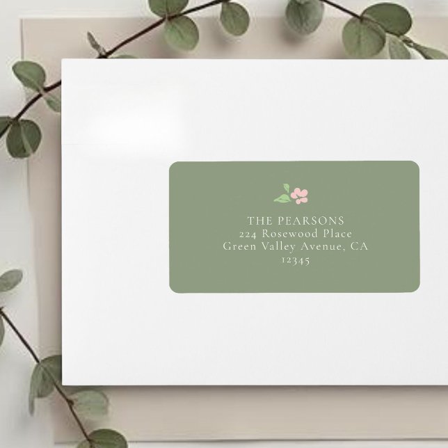 Sage Verde | Etiqueta de Endereço de Casamento Flo (Criador carregado)