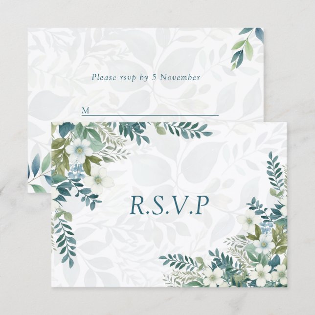Sage Verde Marfim Eucalipto Casamento RSVP (Frente/Verso)
