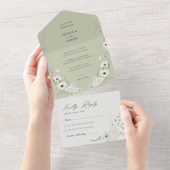 Sage Verde | RSVP Desmontável | Casamento Minimali (Aba destacável)