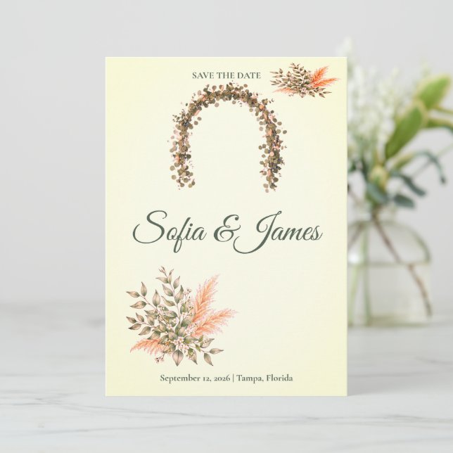 Sage Verde Terracota Pampas Arco Save The Date (Em pé/Frente)