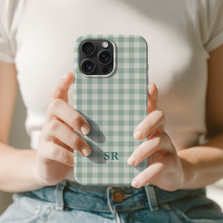 Sage Verde Xadrez Monograma Inicial Personalizado