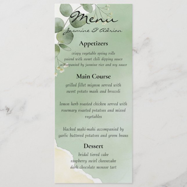 Sage Whisper Botanical Wedding Menu (Frente)