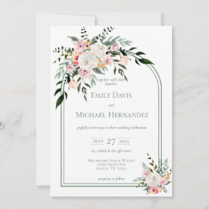Sage White Blush Peach Floral Arch Convite