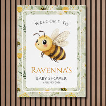 Sage Wildflower Bee Custom Baby Shower Welcome