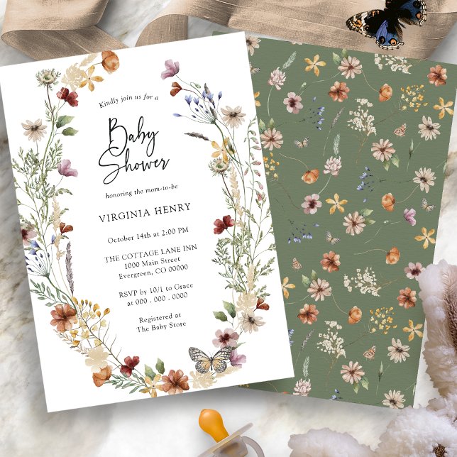 Sage Wildflower Chá de fraldas Convite (Sage Green Boho Wildflower Baby Shower Invitation by Painted Paperie
)