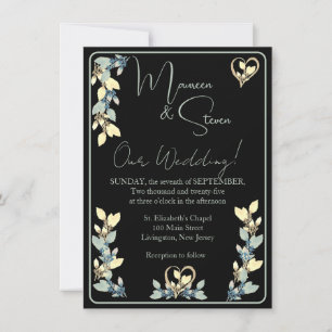 Sage & Yellow Floral no Convite para Casamento Neg