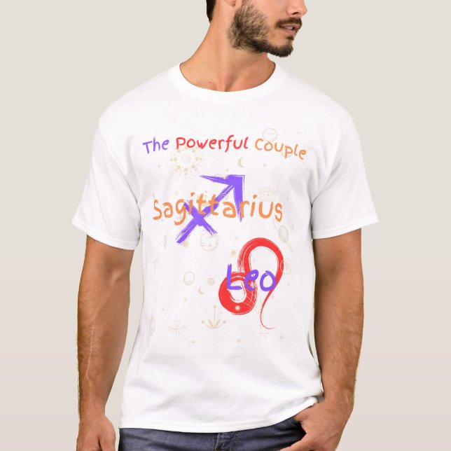 Sagitário Leo Casal Zodiac T-Shirt (Frente)