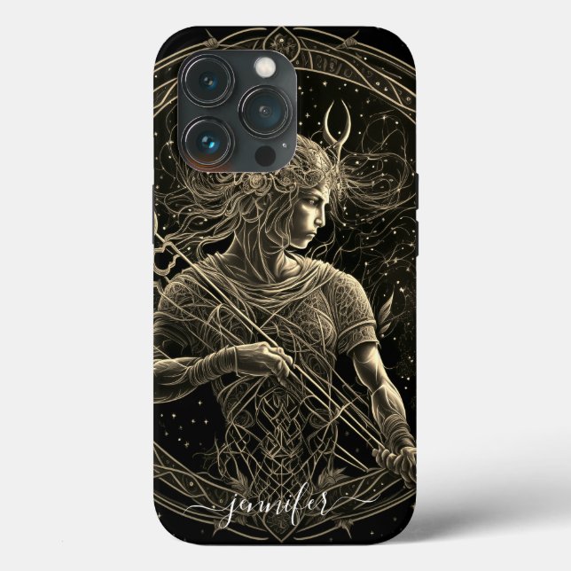 Sagitário zodíaco preto dourado Case-Mate iPhone  (Verso)