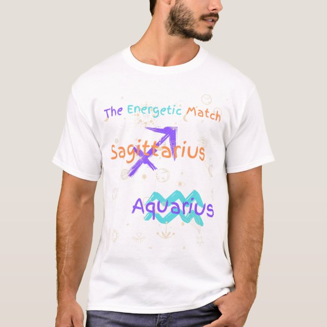 Sagittarius Aquarius Casal T-Shirt Zodiac (Frente)