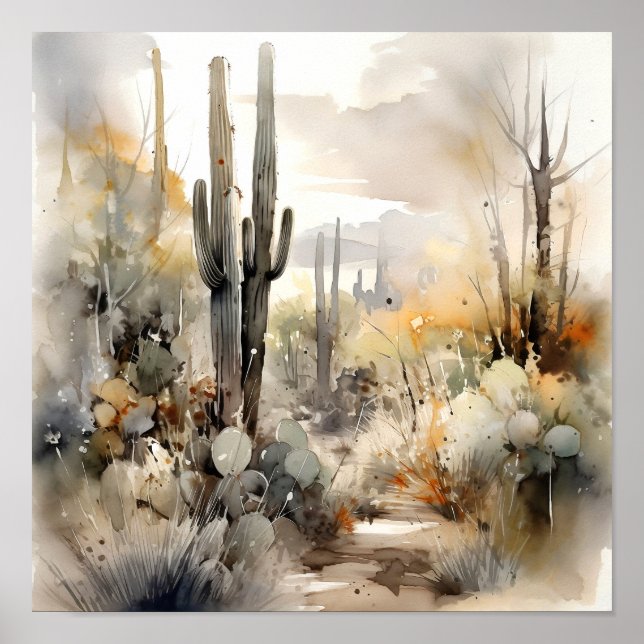 Saguaro National Park Watercolor Impressão (Frente)