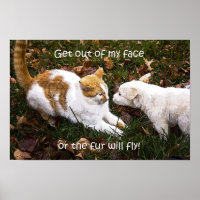 "Sai da minha frente", poster de gato e cão humorí