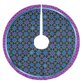 Saia Para Árvore De Natal De Lã Art Deco Star Flowers Aqua, Violet, Blue on Black