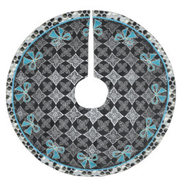 Saia Para Árvore De Natal De Lã Art Deco Star Flowers Black - White com Arcos Azui