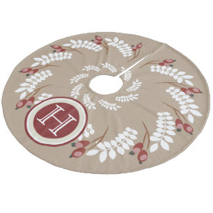 Saia Para Árvore De Natal De Lã Berries Red Holiday e Monograma White Fern