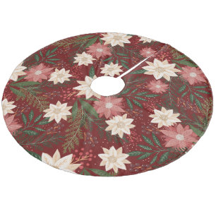 Saia Para Árvore De Natal De Lã Clássico Poinsettia de Natal Vermelho Escuro Feria