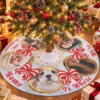 Saia Para Árvore De Natal De Lã Colagem de Fotos de Família Natal Branco e Vermelh