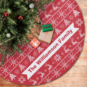 Saia Para Árvore De Natal De Lã Monograma Branco Vermelho Moderno Nórdico Knit Fe