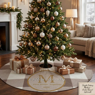 Saia Para Árvore De Natal De Lã Monograma personalizado da primeira casa em xadrez