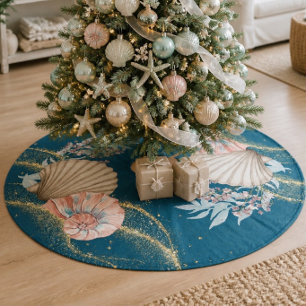 Saia Para Árvore De Natal De Lã Natal à Beira-Mar Conchas em Azul Turquesa