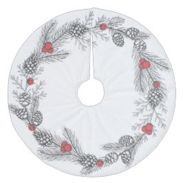 Saia Para Árvore De Natal De Lã Natal Holly e Pine Cones