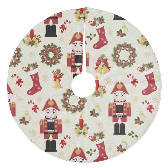 Saia Para Árvore De Natal De Lã Nutcracker vermelho e Dourado (Frente)