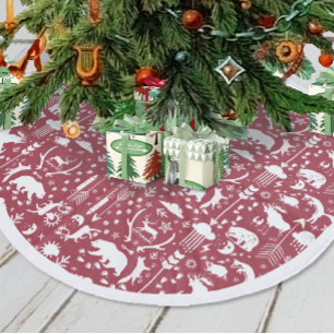 Saia Para Árvore De Natal De Lã O urso vermelho dos cervos da floresta segue o
