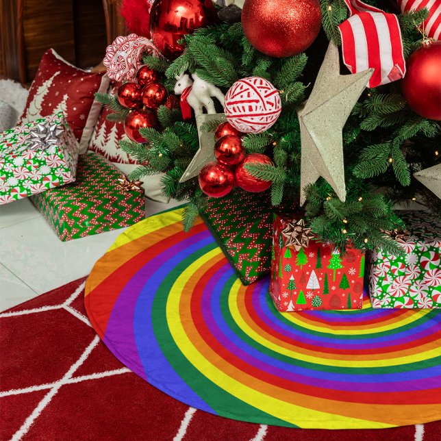 Saia Para Árvore De Natal De Lã Padrão de Twirl do Arco-Íris (Rainbow Twirl Pattern Fleece Tree Skirt)