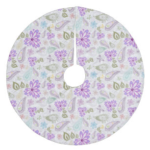 Saia Para Árvore De Natal De Lã Padrões pastel paisley de cor branca