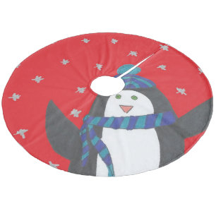 Saia Para Árvore De Natal De Lã Pinguim de Natal bonito em vermelho