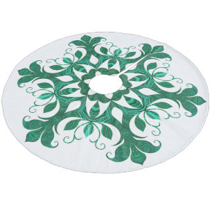 Saia Para Árvore De Natal De Lã Teste padrão de flor verde do floco de neve no