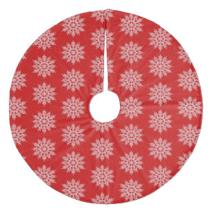 Saia Para Árvore De Natal De Lã Vermelho com Flocos de Neve Brancos Camisa de Nata