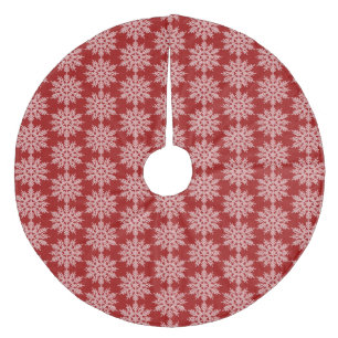 Saia Para Árvore De Natal De Lã Vermelho Escuro com Neve Branca Flocos de Árvore C