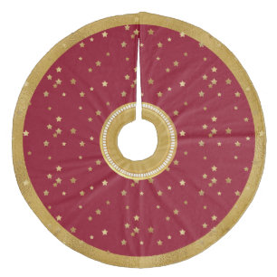 Saia Para Árvore De Natal De Lã Vermelho Festivo e Estrelas Douradas Árvore de Nat