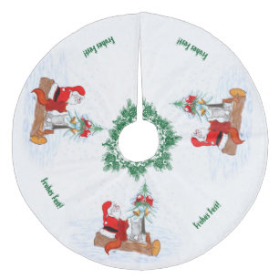 Saia Para Árvore De Natal De Lã Weihnachtsmann mit Kaninchen Fox und Eichhörnchen