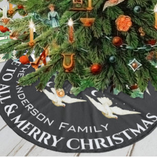 Saia Para Árvore De Natal De Lã White Dove Stars Crescent Moon Natal