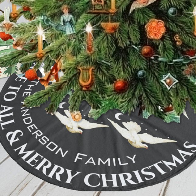 Saia Para Árvore De Natal De Lã White Dove Stars Crescent Moon Natal (Criador carregado)