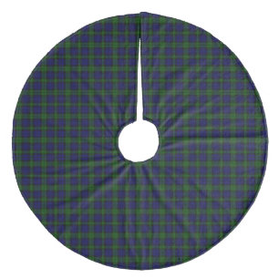 Saia Para Árvore De Natal De Lã Xadrez preta do verde azul do tartan do clã do