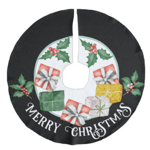 Saia Para Árvore De Natal De Linho Falso Cópia decorativa de Natal feliz com presentes e Ho