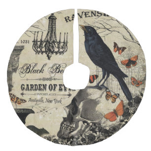 Saia Para Árvore De Natal De Linho Falso corvo e crânio modernos do Dia das Bruxas do