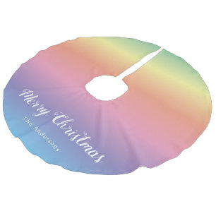 Saia Para Árvore De Natal De Linho Falso Família Moderna de Pastel Rainbow Ombre, Gato