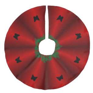 Saia Para Árvore De Natal De Linho Falso Feliz Natal! Borboleta Preta no Arco Vermelho