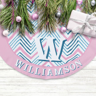 Saia Para Árvore De Natal De Linho Falso Grande Chevron Zag em Rosa + Aqua Personalizado