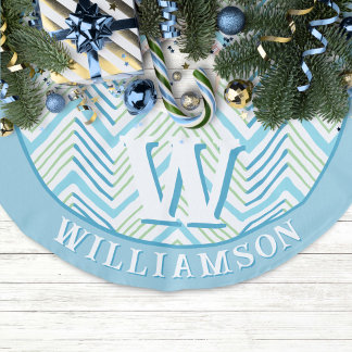 Saia Para Árvore De Natal De Linho Falso Grande Chevron Zag em Verde + Aqua Personalizado
