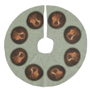Saia Para Árvore De Natal De Linho Falso Madre Giraffe e Bebê Green Round Border