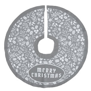 Saia Para Árvore De Natal De Linho Falso Padrão de Natal Cinza Branco Sofisticado