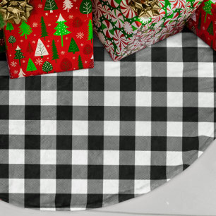 Saia Para Árvore De Natal De Linho Falso Padrão de Xadrez Búfalo Preto e Branco