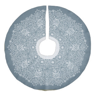 Saia Para Árvore De Natal De Linho Falso Saia de Natal Azul e Branco, com Visual de Renda V