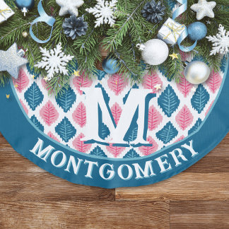 Saia Para Árvore De Natal De Linho Falso Scallop Leaf Diamond in Pink + Aqua Personalized